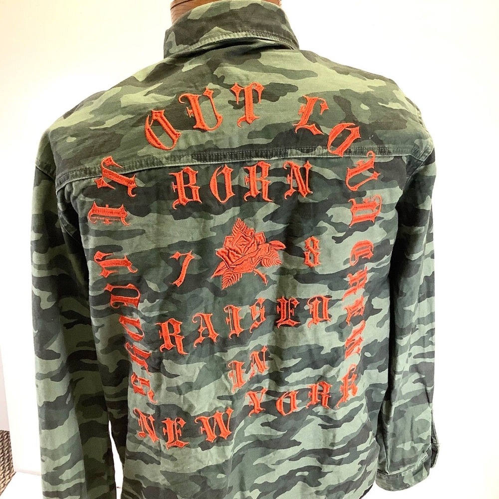 Shout It Out Loud Crew Born Raised In New York 78 Camo Shirt * Mens Sz L * KISS?